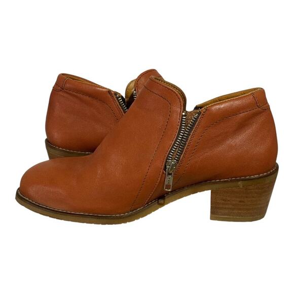 Xena By Nisolo Leather Heeled Booties Women's 10.5 Cognac Brown Chelsea Boots - Picture 5 of 7